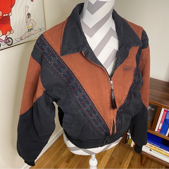 Cripple Creek Southwest Black Tan Embroidered Horse Bomber Jacket “Debbie” Small - Picture 3 of 16